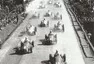 Start Velké ceny Československa, v popředí princ Bira (10), vedle něj je Farina (5), Masarykův okruh, 1949.