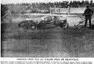 Vůz Marcela Lehouxe po nehodě při GP Deauville 1936, v pozadí stojí farinova Alfa Romeo 