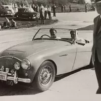 Jim a Billy Potts, Austin-Healey 100, Skotská rally, 1955.