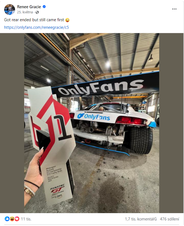 Někdo ji nabral zezadu, ale stejně byla první. // foto:facebook.com/ReneeGracie